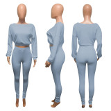 Casual Sports Ribbed Long Sleeve Two Piece Set NIK-174