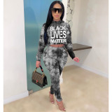 Tie Dye Letter Print Hooded Long Sleeves 2 Piece Set ZSD-0315-1