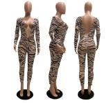 Sexy Leoprad Deep V Neck Backless Jumpsuits GLF-8014