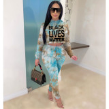 Tie Dye Letter Print Hooded Long Sleeves 2 Piece Set ZSD-0315-1