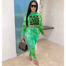 Tie Dye Letter Print Hooded Long Sleeves 2 Piece Set ZSD-0315-1