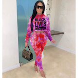 Tie Dye Letter Print Hooded Long Sleeves 2 Piece Set ZSD-0315-1