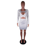 Sexy Solid High Waist Hollow Bodycon Mini Dress BS-1226