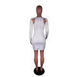 Sexy Solid High Waist Hollow Bodycon Mini Dress BS-1226