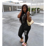 Plus Size Pink Letter Print Short Sleeve Two Piece Pants Set YIM-8101-1