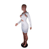 Sexy Solid High Waist Hollow Bodycon Mini Dress BS-1226