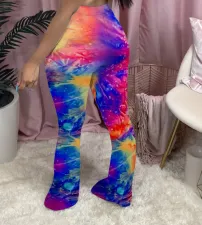 Trendy Tie Dye Skinny Long Flared Pants QZX-6153