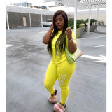 Plus Size Pink Letter Print Short Sleeve Two Piece Pants Set YIM-8101-1