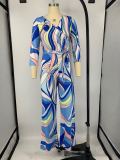 Sexy V Neck Print Wide Leg Jumpsuit NK-8565