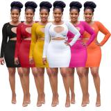Sexy Solid High Waist Hollow Bodycon Mini Dress BS-1226