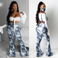 Trendy Plaid Print Straps Flared Jumpsuits LSL-6151