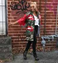 Plus Size Trendy Camo Print Sequined Lip Long Coats QY-5167