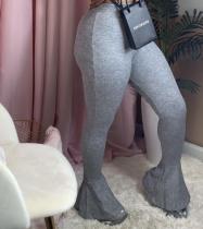Solid Knitted Elastic Skinny Long Flared Pants SMD-2039