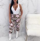 Camouflage Print Pocket Belted Long Pants LSL-6114