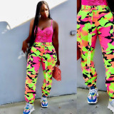 Camouflage Print Pocket Belted Long Pants LSL-6114