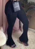 Solid Knitted Elastic Skinny Long Flared Pants SMD-2039
