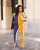 Contrast Color Tracksuit Cold Shoulder 2 Piece Sets IV-8125