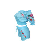 Sexy Printed Slash Neck Two Piece Shorts Set BN-9101