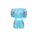 Sexy Printed Slash Neck Two Piece Shorts Set BN-9101