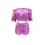 Sexy Printed Slash Neck Two Piece Shorts Set BN-9101