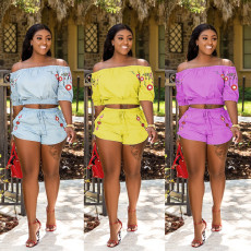 Sexy Printed Slash Neck Two Piece Shorts Set BN-9101