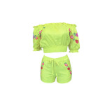 Sexy Printed Slash Neck Two Piece Shorts Set BN-9101