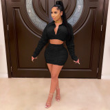 Plus Size Ruched Long Sleeve Mini Skirt Sets HM-6341