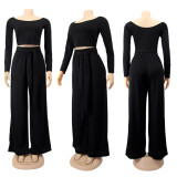 Plus Size Solid Long Sleeves Two Piece Pants Set SFY-160