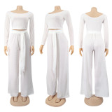 Plus Size Solid Long Sleeves Two Piece Pants Set SFY-160