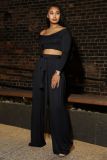 Plus Size Solid Long Sleeves Two Piece Pants Set SFY-160