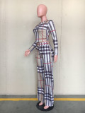 Fashion Classic Plaid Print Long Sleeve Top And Pants Two Piece Set ORY-5057