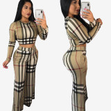 Fashion Classic Plaid Print Long Sleeve Top And Pants Two Piece Set ORY-5057