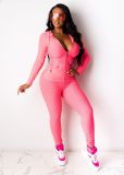 Solid Hooded Zipper Long Sleeves 2 Piece Pants Set XMY-9261