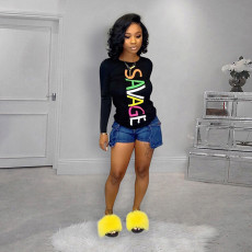 Letter Print Long Sleeves O Neck T Shirt GLF-8021