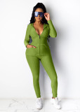 Solid Hooded Zipper Long Sleeves 2 Piece Pants Set XMY-9261
