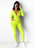 Solid Hooded Zipper Long Sleeves 2 Piece Pants Set XMY-9261