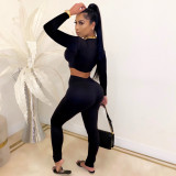 Solid Long Sleeve Two Piece Pants Set CHY-1251