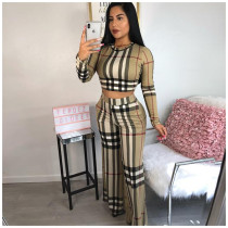 Fashion Classic Plaid Print Long Sleeve Top And Pants Two Piece Set ORY-5057