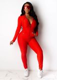 Solid Hooded Zipper Long Sleeves 2 Piece Pants Set XMY-9261