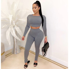 Solid Long Sleeve Two Piece Pants Set CHY-1251