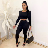 Solid Long Sleeve Two Piece Pants Set CHY-1251