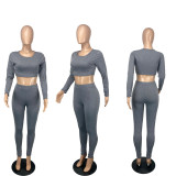 Solid Long Sleeve Two Piece Pants Set CHY-1251
