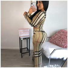 Fashion Classic Plaid Print Long Sleeve Top And Pants Two Piece Set ORY-5057