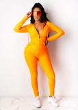 Solid Hooded Zipper Long Sleeves 2 Piece Pants Set XMY-9261