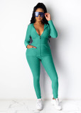 Solid Hooded Zipper Long Sleeves 2 Piece Pants Set XMY-9261