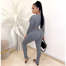 Solid Long Sleeve Two Piece Pants Set CHY-1251
