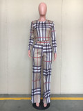 Fashion Classic Plaid Print Long Sleeve Top And Pants Two Piece Set ORY-5057