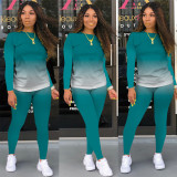 Gradient Long Sleeves Two Piece Pants Sets SMR-9735
