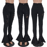 Denim Ripped Hole High Waist Flared Jeans YH-5175