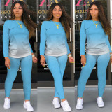 Gradient Long Sleeves Two Piece Pants Sets SMR-9735